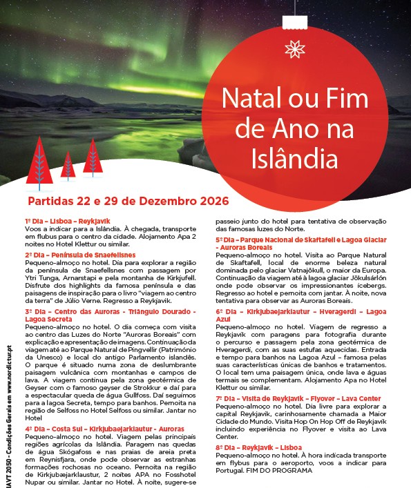 Fim de Ano na Islândia - Partida de Lisboa a 29 de dezembro