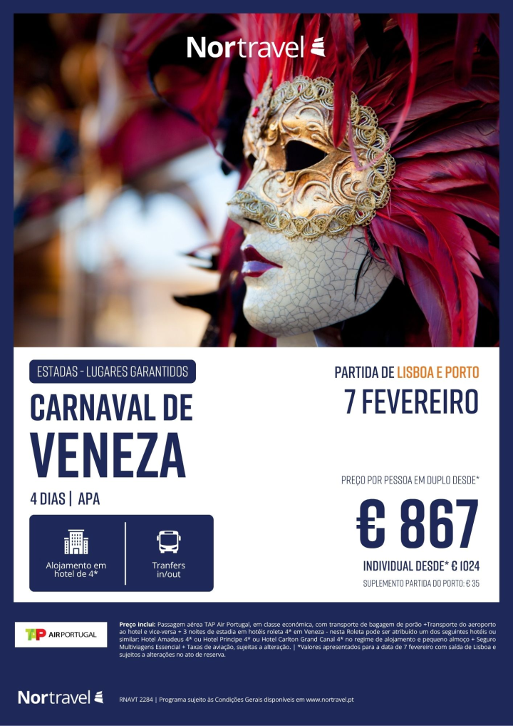 Carnaval de Veneza - partida de Lisboa a 07 de fevereiro
